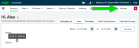 Settings location in Sage Business Cloud Accounting