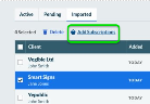 Screenshot of client list with Add Subscriptions highlighted