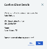 Screenshot of Confirm Client Details dialog