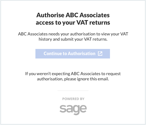 Screenshot of example email requesting client's authorisation